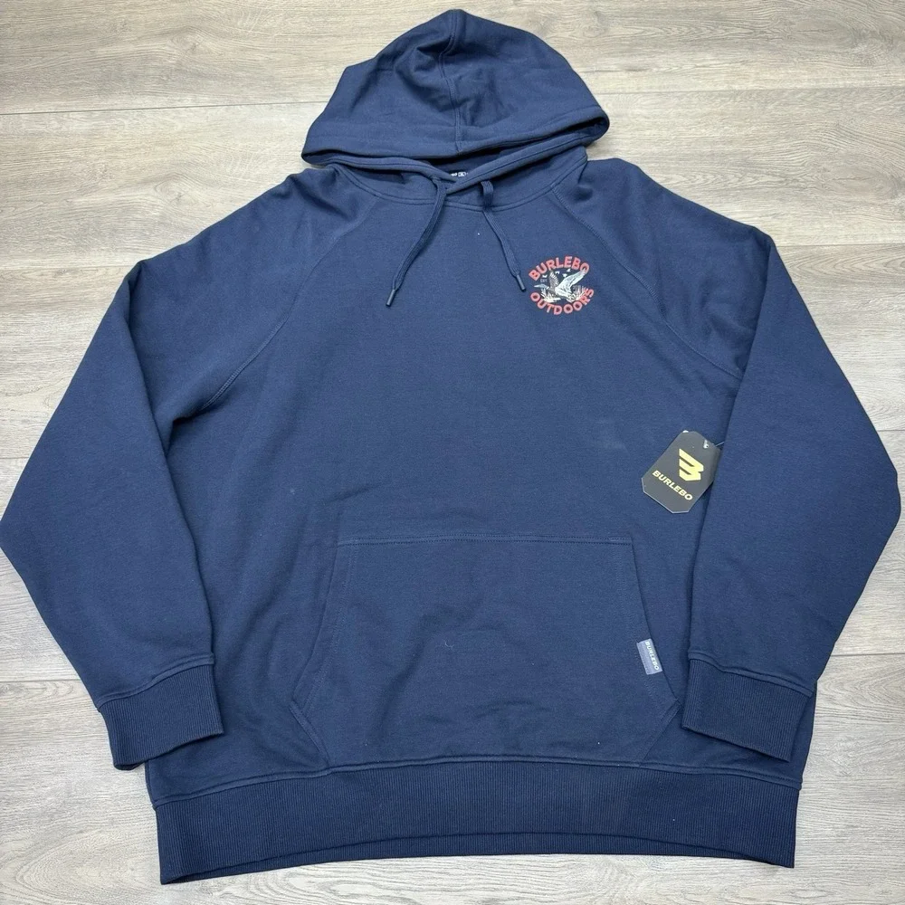 NWT Burlebo Navy Blue Flying Duck Men's Hoodie Pullover Sz XL Outdoor - Picture 2 of 8